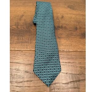 J. Crew 100% Silk Geometric Circle Pointed Neck Tie Teal Green Navy Abstract